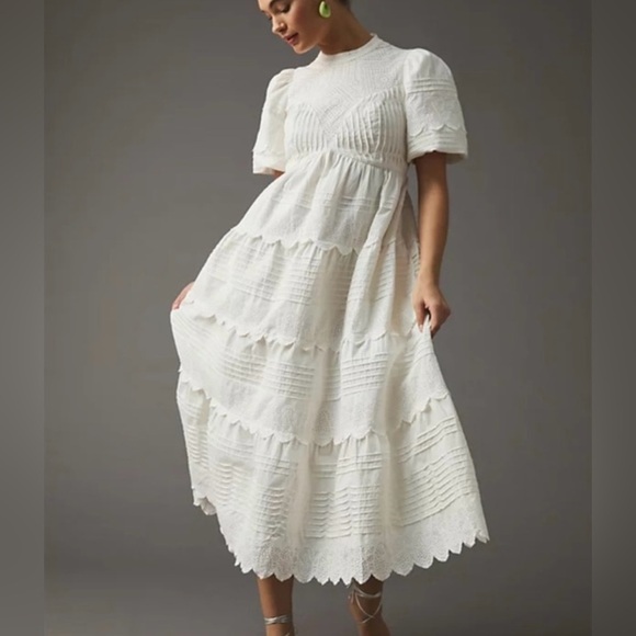 Anthropologie Dresses & Skirts - Anthropologie Forever That Girl Tiered Puff Sleeve Eyelet Midi Dress Large #1969